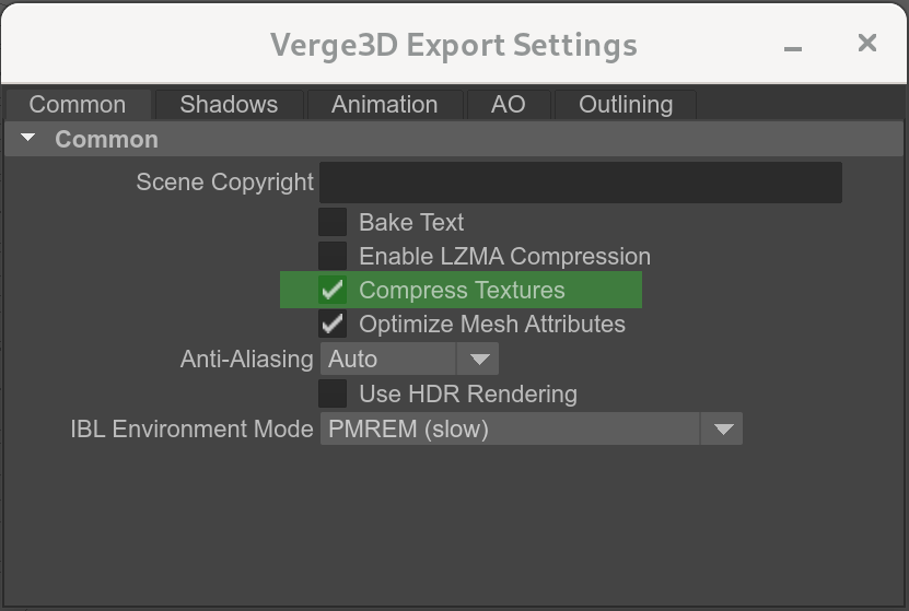 Verge3D for Maya - 启用纹理压缩
